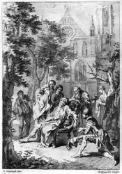 Act V Scene vii from 'King John' by William Shakespeare (1564-1616) engraved by Hubert Gravelot (1699-1773) (engraving) (b/w photo) | Obraz na stenu