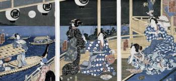 An Autumn Moon over Fukagawa (the pleasure district), from the series 'Azuma Genji' (Prince Genji from the East Capital (Edo) 1856 (colour woodblock print) | Obraz na stenu