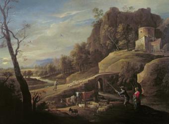 Landscape with Farmers tending their Animals | Obraz na stenu