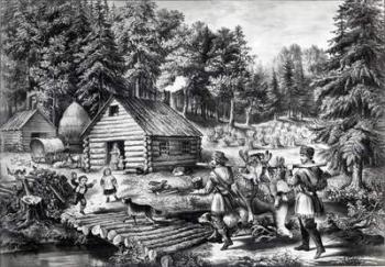 The Pioneer's Home on the Western Frontier, pub. by Currier & Ives, 1867 (litho) (b&w photo) | Obraz na stenu
