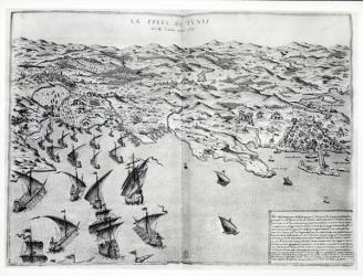 Map of the Taking of Tunis by the Spanish in 1573 (engraving) (b/w photo) | Obraz na stenu