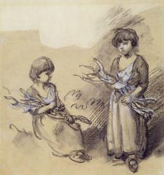 Study of Girls Carrying Faggots (chalk heightened with white on paper) | Obraz na stenu