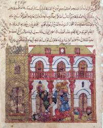 Ms c-23 f.99a Thief Taking his Loot, from 'The Maqamat' (The Meetings) by Al-Hariri (1054-1121), c.1240 (vellum) | Obraz na stenu