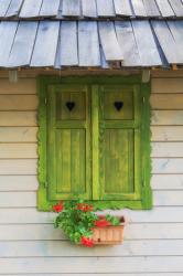 Typical country architecture: shuttered window and shingle roof, Upper Carniola, Slovenia (photo) | Obraz na stenu