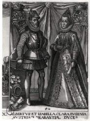 Portrait of Albert, Archduke of Austria (1559-1621) and his wife Isabella Clara Eugenia (1566-1633) Archduchess of Austria, 1613 (engraving) (b/w photo) | Obraz na stenu