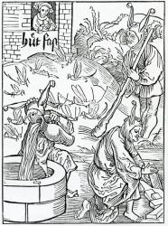 Of hym that is jelous ouer his wyfe and watcheth hir wayes without cause, or euydent tokyn of hir myslyuynge, illustration from Alexander Barclay's English translation of 'The Ship of Fools', from an edition published in 1874 (engraving) | Obraz na stenu