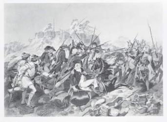 Battle of Saratoga - General Arnold Wounded in the Attack on the Hessian Redoubt, 17th October 1777 (engraving) (b&w photo) | Obraz na stenu