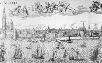 Town Plan of Antwerp, 1549 (engraving) (b/w photo) | Obraz na stenu