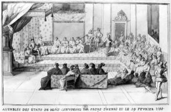 The Assembly of the Blois Estates convened on the 29th February 1588 by Henri III (1551-89), King of France (1574-89), after 1588 (engraving) (b/w photo) | Obraz na stenu