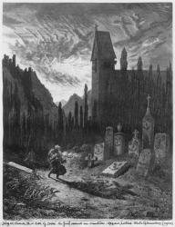 The Wandering Jew in the cemetery, engraved by Octave Jahyer (b.1826) (engraving) (b/w photo) | Obraz na stenu
