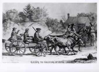 Going to Meeting in 1776, 1876 (engraving) (b/w photo) | Obraz na stenu