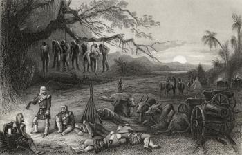 Outlying picket of the Highland Brigade at Benares, from 'The History of the Indian Mutiny' published in 1858 (engraving) | Obraz na stenu