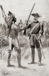 Hin-mah-too-yah-lat-kekt or Hinmatóowyalahtq?it surrenders to General Nelson Appleton Miles on October 5, 1877, thereby ending the Nez Perce War. Chief Joseph or Young Joseph, 1840  1904. Leader of the Wal-lam-wat-kain (Wallowa) band of Nez Perce, a Nati | Obraz na stenu