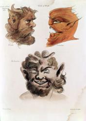 Heads of Evil Demons: Theumis, Asmodeus and The Incubus, illustrations from 'The Magus', pub. 1801 (hand coloured engraving) | Obraz na stenu