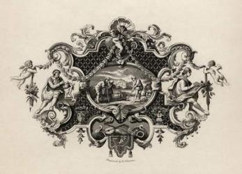 Impression from a silver tankard, engraved by E. Chavane, from 'The Works of William Hogarth', published 1833 (litho) | Obraz na stenu