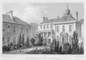 Houses on Surgeons' Square, Edinburgh, engraved by Thomas Barber, 1829 (engraving) (b/w photo) | Obraz na stenu