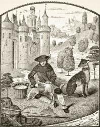 Sheep shearing in the Middle Ages, from 'Science and Literature in the Middle Ages' by Paul Lacroix (1806-84) published London 1878 (litho) | Obraz na stenu