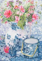 Gerberas in a Coalport Jug with Blue Pots (w/c) | Obraz na stenu