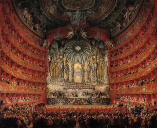 Concert given by Cardinal de La Rochefoucauld at the Argentina Theatre in Rome, on the Marriage of Louis the Dauphin (1729-65) son of Louis XV, to Marie-Josephe of Saxony (1731-67), 1747 (oil on canvas) | Obraz na stenu