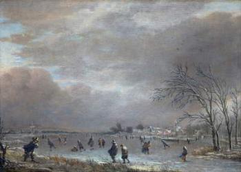 Winter Landscape with Skaters on a Frozen River (oil on panel) | Obraz na stenu