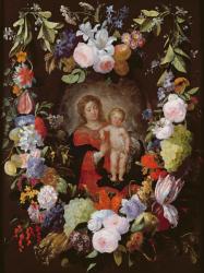 The Virgin and Child with a Garland of Flowers (oil on panel) | Obraz na stenu