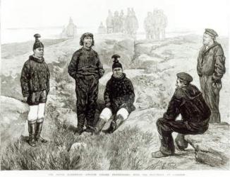 English sailors fraternising with the Eskimoes at Godhavn, from 'The Graphic', 18th June 1875 (litho) (b/w photo) | Obraz na stenu