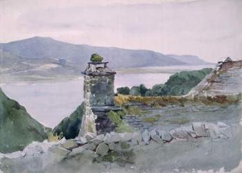 A hilly bay, seen from a wall over a roof, 19th century (watercolour) | Obraz na stenu