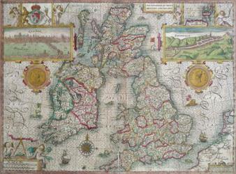 Map of the Kingdom of Great Britain and Ireland, 1610 (hand coloured engraving) | Obraz na stenu