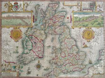 Map of the Kingdom of Great Britain and Ireland, 1610 (hand coloured engraving) | Obraz na stenu