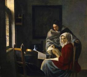 Girl interrupted at her music, c.1658-69 (oil on canvas) | Obraz na stenu