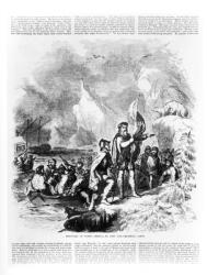 Discovery of America by John and Sebastian Cabot, 1497, from 'Ballou's Pictorial Drawing-Room Companion', April 1855 (engraving) (b&w photo) | Obraz na stenu