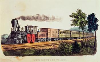 The Express Train, engraved by Nathaniel Currier (1813-88) and James Merritt Ives (1824-95) (colour litho) | Obraz na stenu
