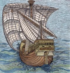 Ship of Columbus'Time', from 'The Narrative an Critical History of America', edited by Justing Winsor, London, 1886 (woodcut) (later colouration) | Obraz na stenu