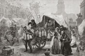 The Goose Market, Berlin, Germany in the 19th century. From Pictures from the German Fatherland published c.1880. | Obraz na stenu