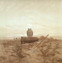 Landscape with Grave, Coffin and Owl (sepia ink and pencil on paper) | Obraz na stenu