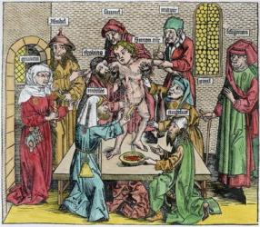 Circumcision, from 'Liber Chronicarum' by Hartmann Schedel (1440-1514) (woodcut) (later colouration) | Obraz na stenu