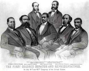 The First Colored Senator and Representatives, in the 41st and 42nd Congress of the United States, pub. by Currier & Ives, 1872 (litho) (b&w photo) | Obraz na stenu