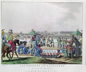 Alexander I (1777-1825) and Napoleon (1769-1821) Take the First Steps Towards a General State of Peace, 26th June 1807 (colour engraving) | Obraz na stenu