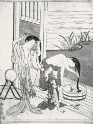 Young Women at their Toilet (woodcut) (b/w photo) | Obraz na stenu