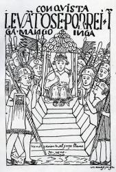 The newly crowned Manco Inca on the throne at Cuzco (woodcut) | Obraz na stenu