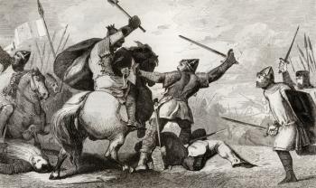 Louis VI (1081-1137) the Large fights the English in the battle of Brenneville, from 'Histoire de France' by Colart, published c.1840 (engraving) | Obraz na stenu