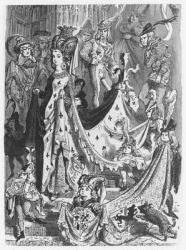 A queen, illustration from 'Les Contes Drolatiques' by Honore de Balzac (1799-1850) (engraving) (b/w photo) | Obraz na stenu