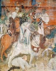 The Month of February, detail of a knights at a tournament, c.1400 (fresco) | Obraz na stenu