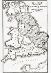 Map of England showing the Anglo-Saxon kingdoms and Danish districts in the first century. From Cassell's History of England, published c.1901 | Obraz na stenu