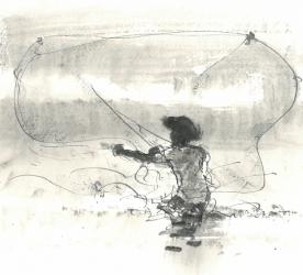 Fisherman, Sri Lanka, 2015 (pen & ink with wash on paper) | Obraz na stenu