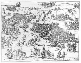 The Battle of Courtrais Between the French and the Flemish in 1580 (engraving) (b/w photo) | Obraz na stenu
