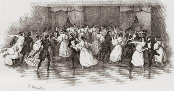 Dancing the polka at a ball in 1830. From Illustrierte Sittengeschichte vom Mittelalter bis zur Gegenwart by Eduard Fuchs, published 1912. | Obraz na stenu