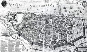 Map of Antwerp (engraving) (b/w photo) | Obraz na stenu