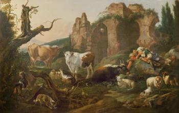 Lovers in a Classical Landscape with Animals | Obraz na stenu