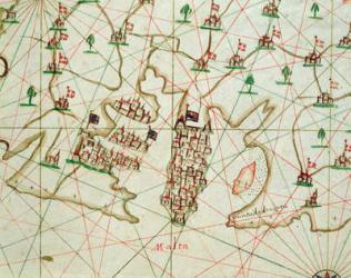 The Port of La Valletta, from a nautical atlas, 1646 (ink on vellum) (detail from 330944) | Obraz na stenu